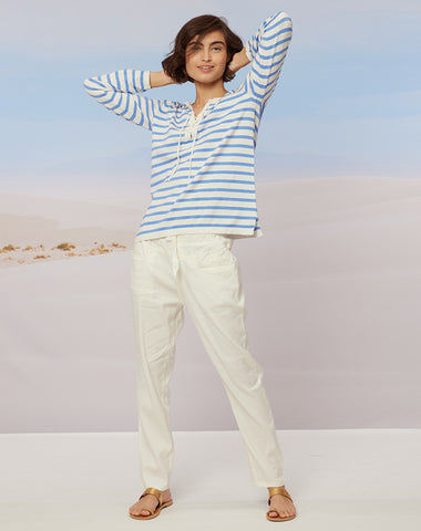 Eliza Tie V-Neck Blue Shirt