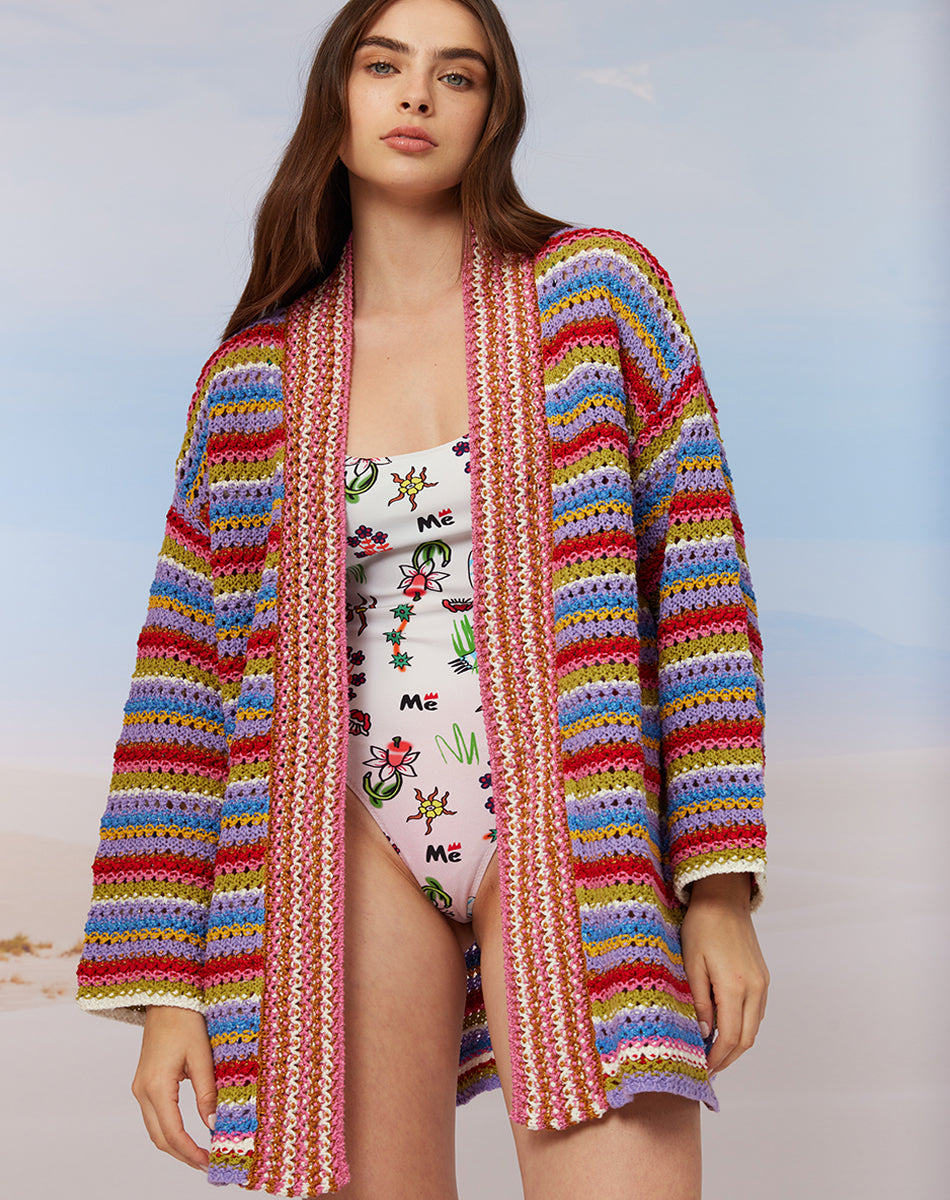 O&E-ST966B CROCHET BLACK CARDIGAN
