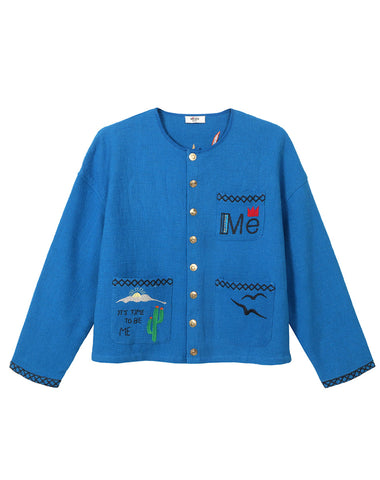 Margaret Blue Collarless Jacket