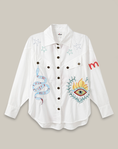 Adelyn White Denim Emb Shirt