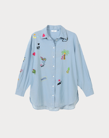 Madison Light Blue Oversized EMB Shirt