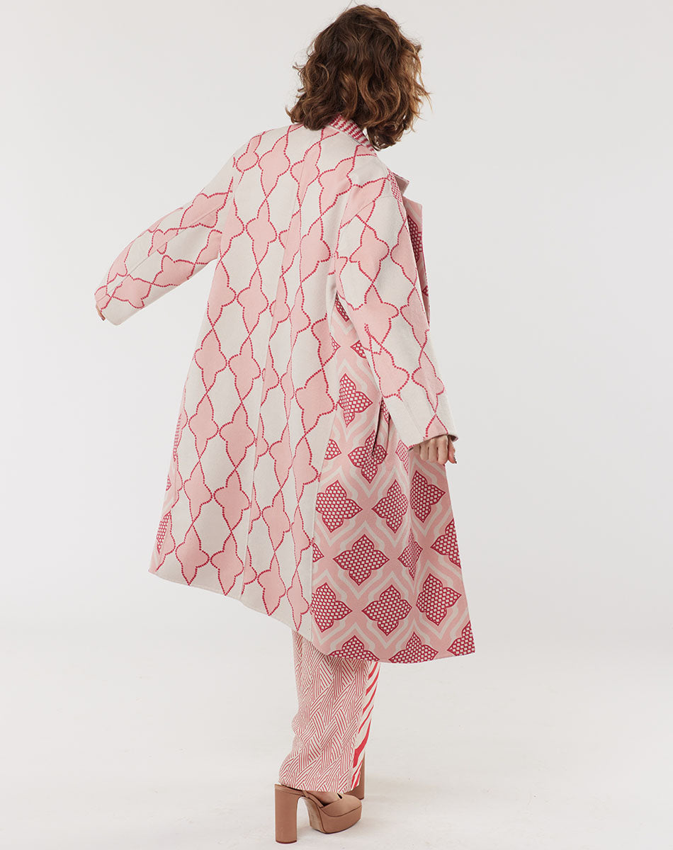 Paola Printed Pink Midi Coat