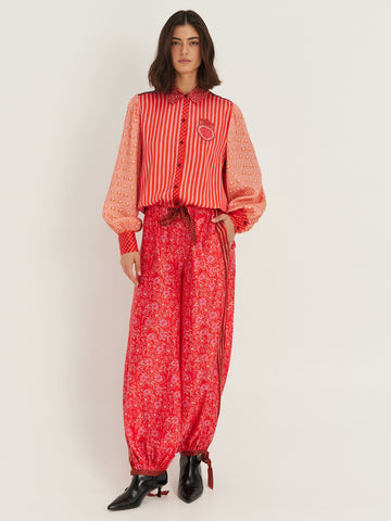Sola Red Aura Puff-Sleeve Shirt