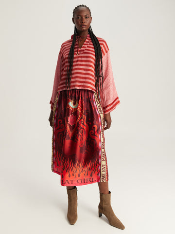 Vanessa Red Aura Midi Skirt