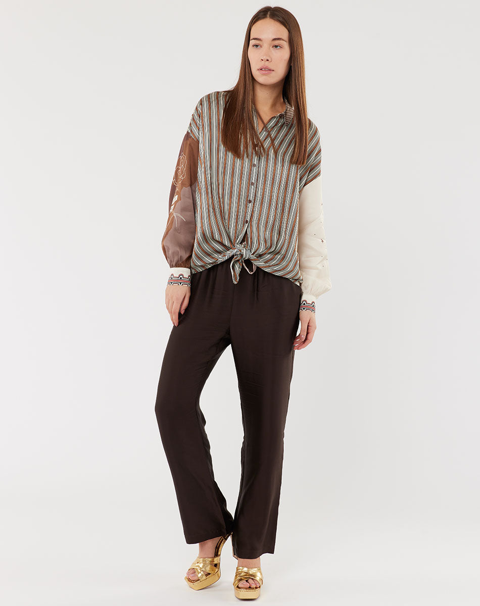 Sofia Tie Front Chocolate Blouse