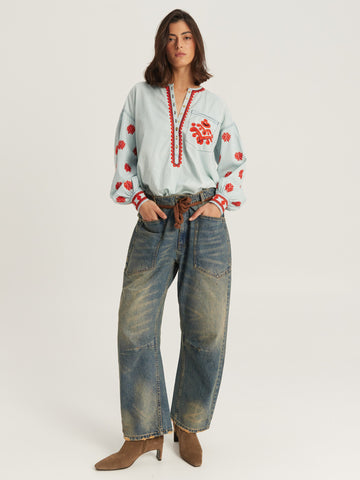 Rubi Embroidered Denim Blouse