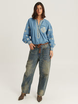 Robi Bleach Embroidered Denim Blouse