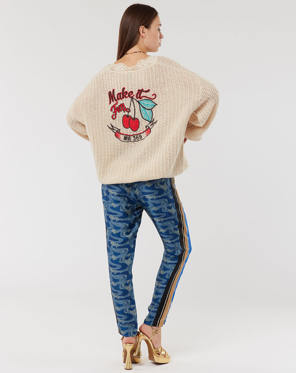 Kara Lace V-Neck Natural Sweater