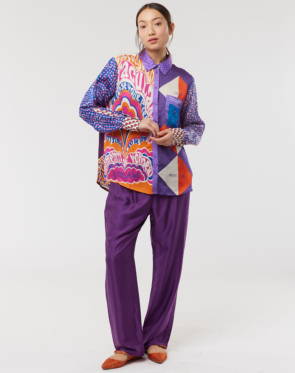 Loewe Logo Shirt in Viscose and Silk White/Multicolor