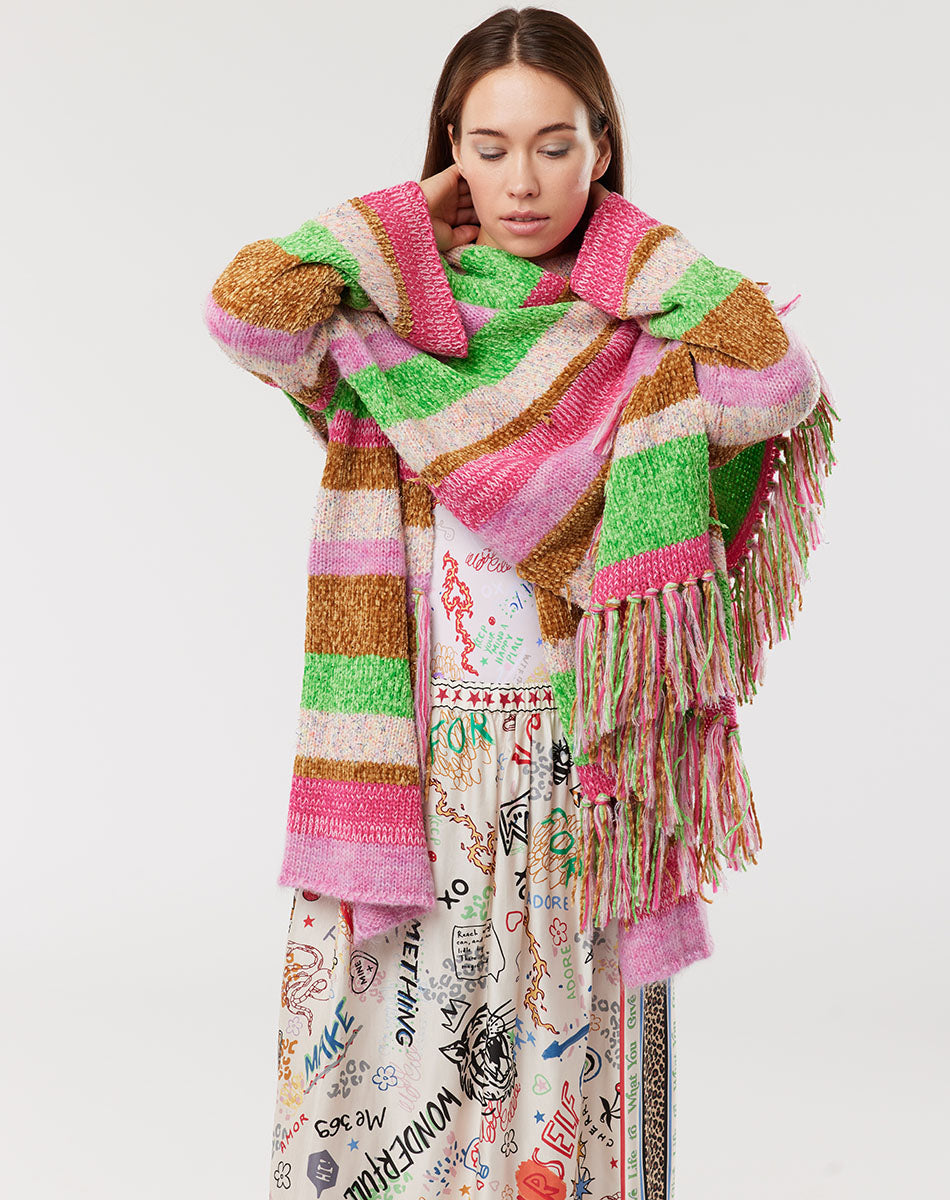 Angie Fringed Knitted Colorful Scarf
