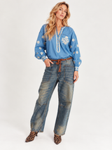 Robi Bleach Embroidered Denim Blouse