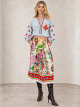 Vanessa Cherry Printed Midi Skirt