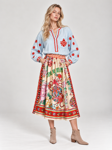Vanessa Cherry Printed Midi Skirt