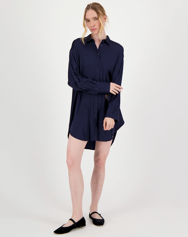 Kori Blue Black Solid Shirt Dress