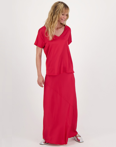 Jasmin Red Solid V Neck Shirt