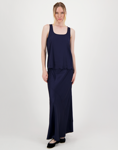 Anna Blue Black Solid Long Skirt