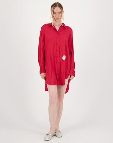 Kori Red Solid Shirt Dress