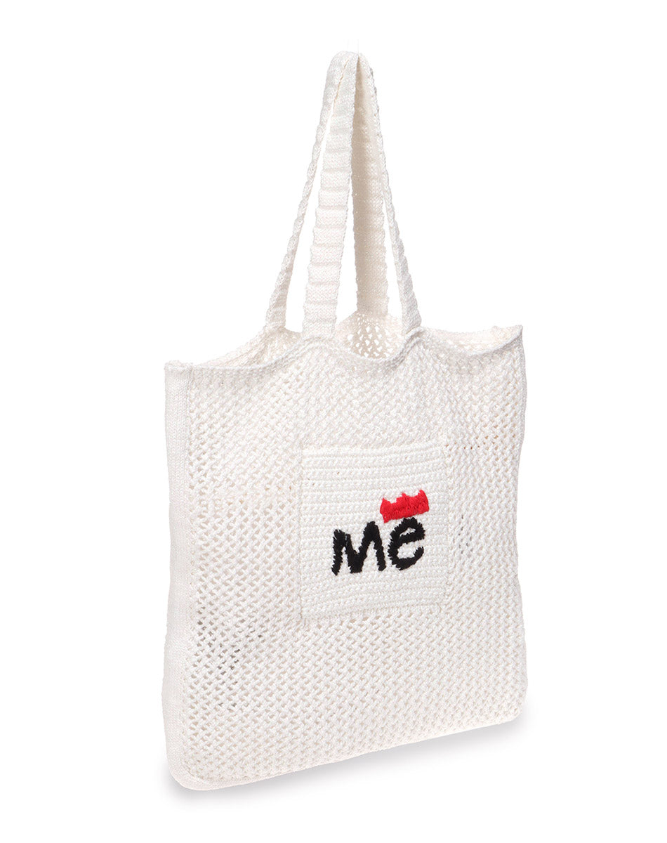 Remi Crochet White Shopper Bag